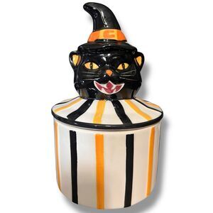 Potter's Studio Black Cat Halloween Canister Ceramic Candy Dish Decor Classic